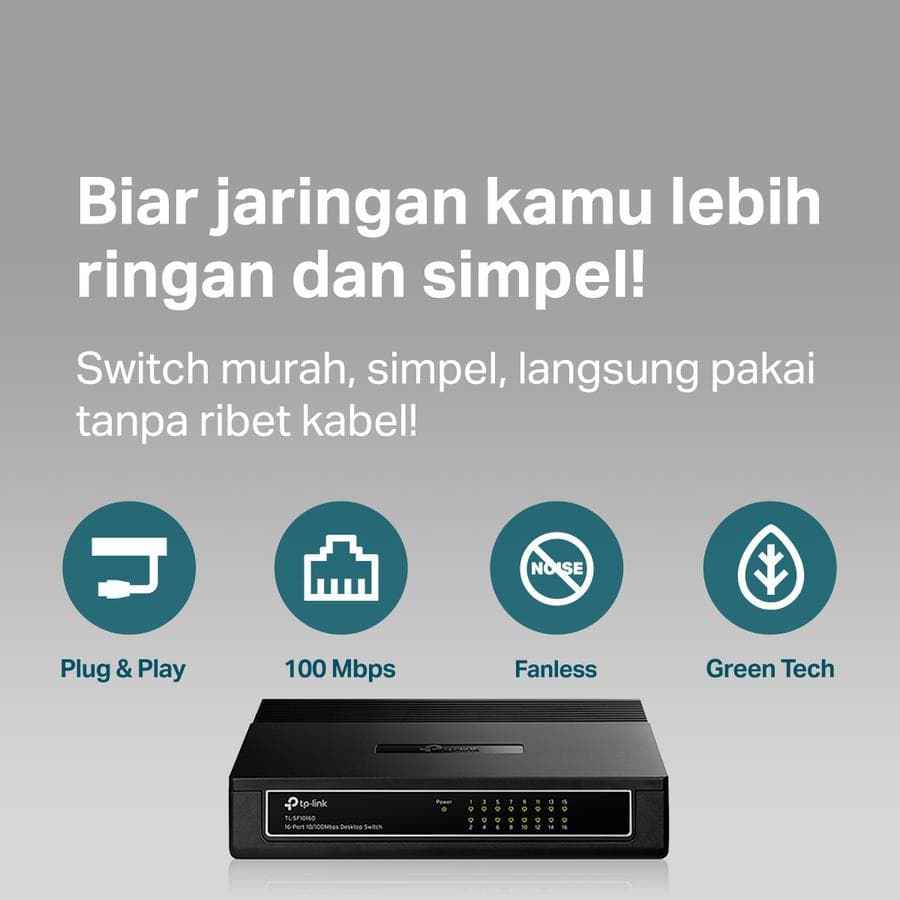TP-LINK TL-SF1016D SWITCH 16-PORT 10/100Mbps RJ45 PORT UNMANAGED SWITCH