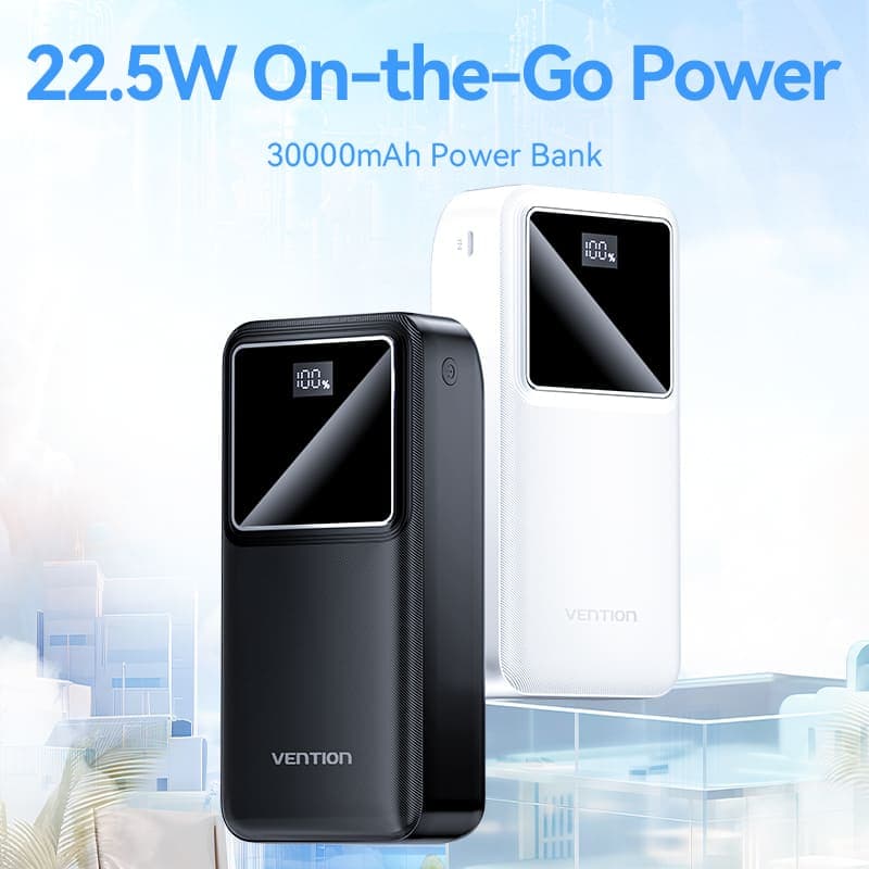 VENTION POWERBANK 30000mAh 22.5W (MICRO-USB + USB-C + USB-A) LED DISPLAY TYPE (FHMB0 - FHMW0)