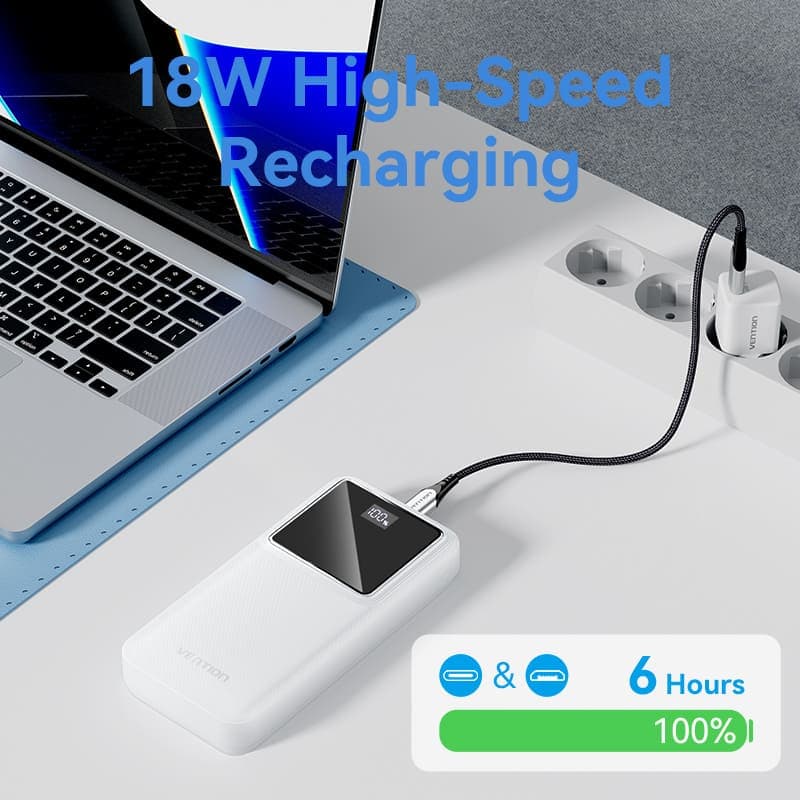 VENTION POWERBANK 20000mAh 22.5W (MICRO-USB + USB-C + USB-A) LED DISPLAY TYPE (FHLB0 – FHLW0)