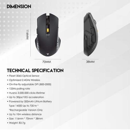 MOUSE FANTECH RAIGOR III WG12R WIRELESS RECHARGEABLE DUAL CONNECTION