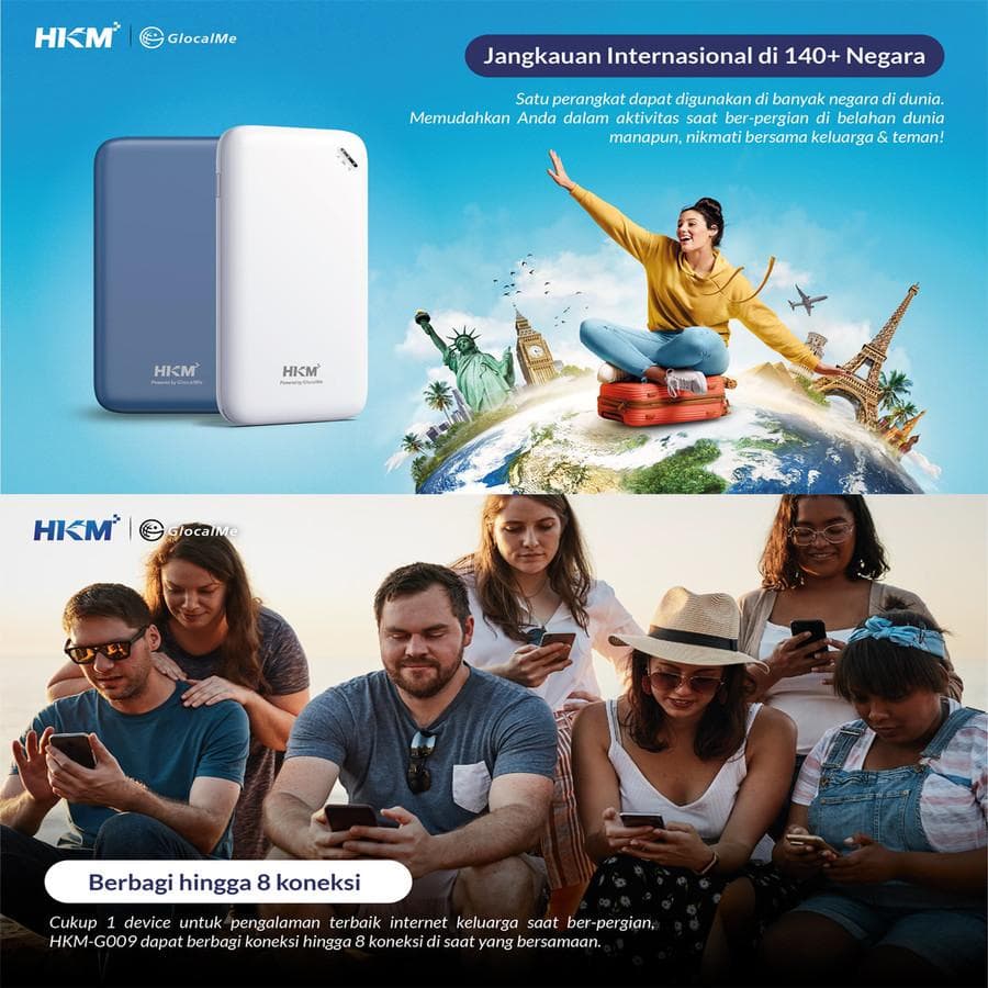 MODEM WIFI HUAWEI HKM G009 GLOCALME 4G UNLIMITED WORLDWIDE ROAMING 6BLN + INDOSAT 215GB 1TH 150GB
