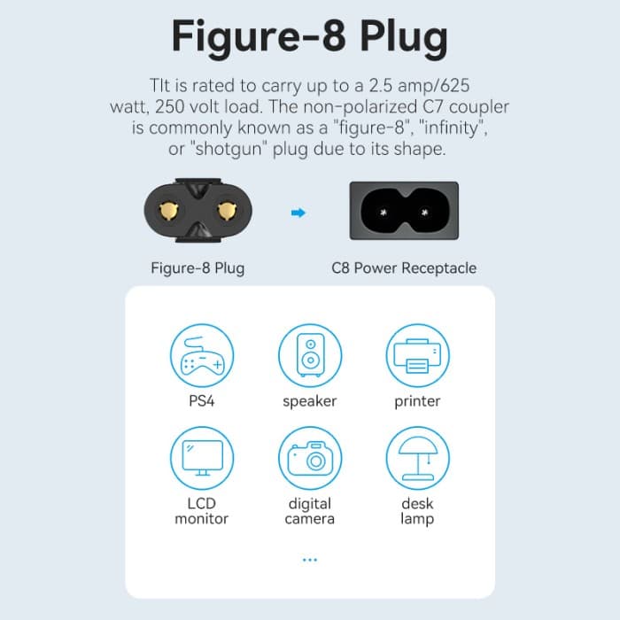 VENTION 2-Prong Power Cord 1.8M C7 Connector EU Plug (ZCIBAC)