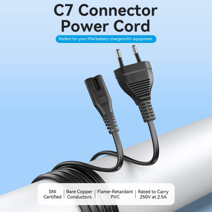 VENTION 2-Prong Power Cord 1.8M C7 Connector EU Plug (ZCIBAC)