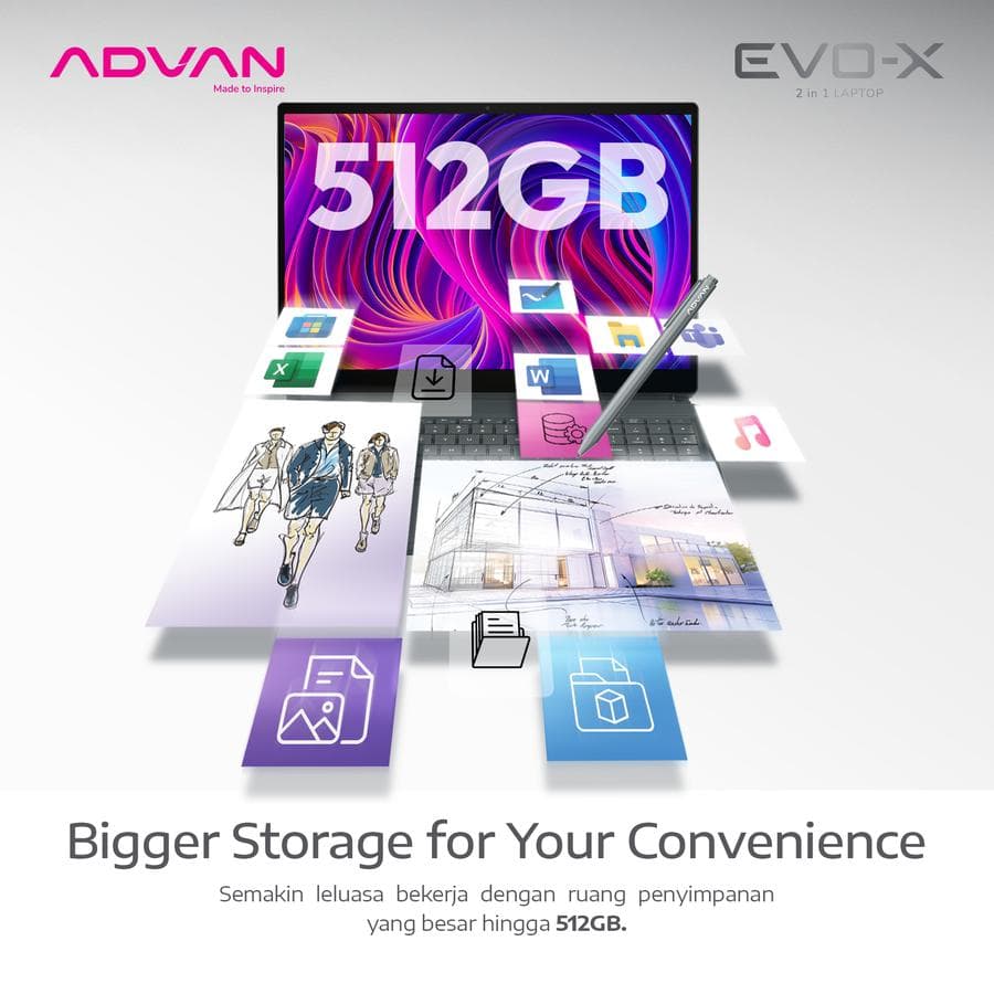 ADVAN EVO-X 16 2IN1 INTEL I3-1215U 12GB 512GB 16″ IPS 2.5K TOUCH WIN 11 HOME