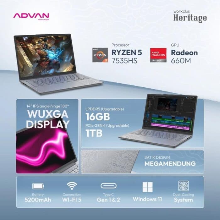 ADVAN WORKPLUS HERITAGE RYZEN 5-7535HS 8GB 512GB 14″ FHD WIN 11 HOME