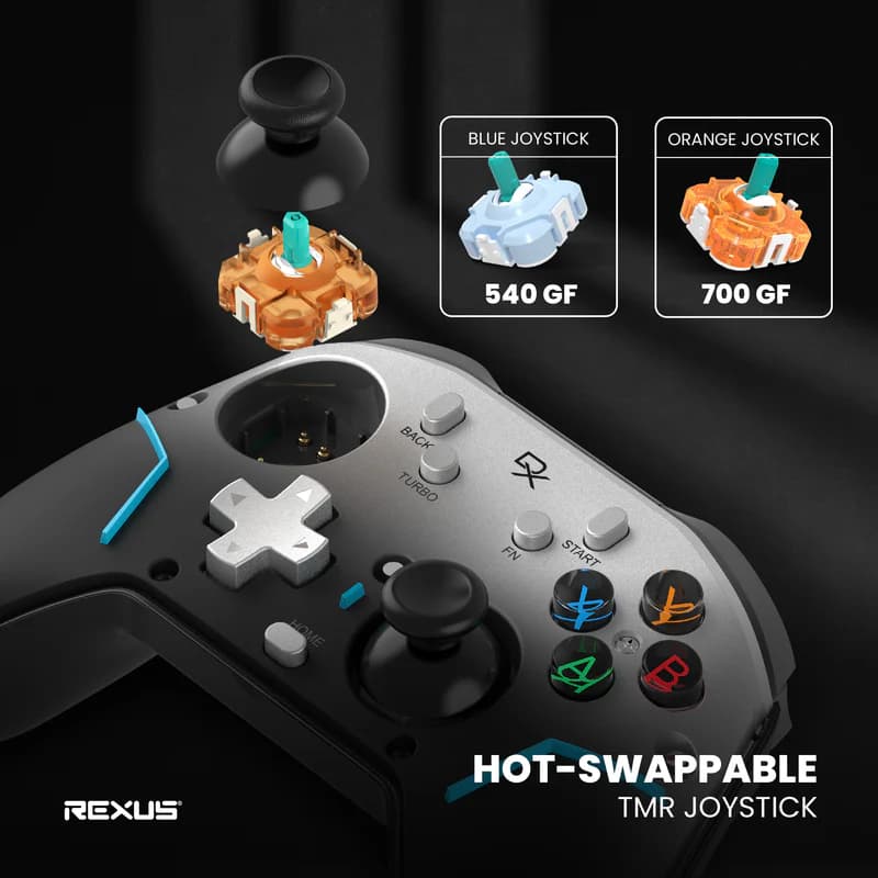GAMEPAD REXUS DYRON DX-AX9 WIRELESS CONTROLLER WITH HOT SWAPPABLE TMR JOYSTICK & OPTICAL TRIGGER