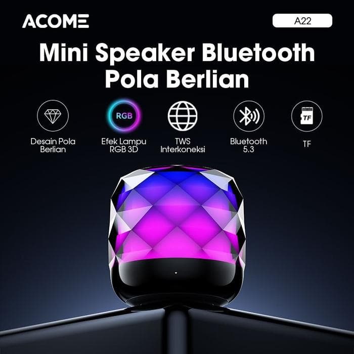 SPEAKER ACOME A22 SUPER BASS MINI SPEAKER BLUETOOTH 5.3 RGB LED CRYSTAL LIGHT