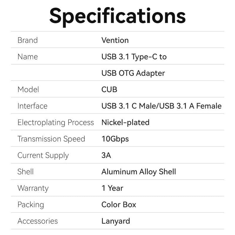 VENTION USB 3.1 TYPE-C MALE TO USB FEMALE OTG ADAPTER WITH LANYARD ALUMINUM ALLOY TYPE - (CUBH0)