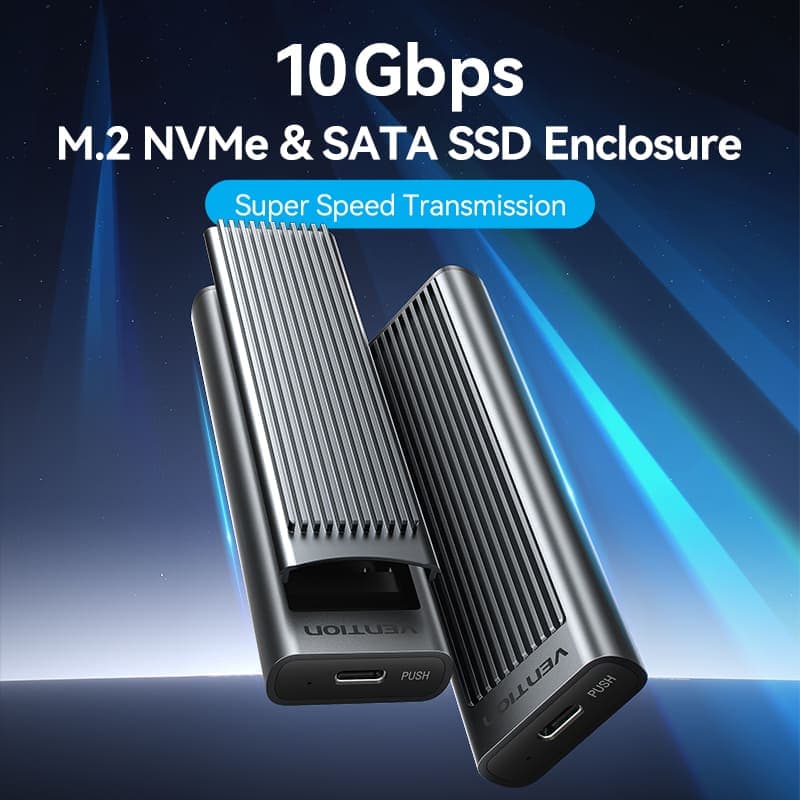 VENTION M.2 NVMe & SATA SSD Enclosure (USB 3.2 Gen 2-C) WITH HEAT SINK GRAY ALLUMINUM ALLOY TYPE - KPLH0