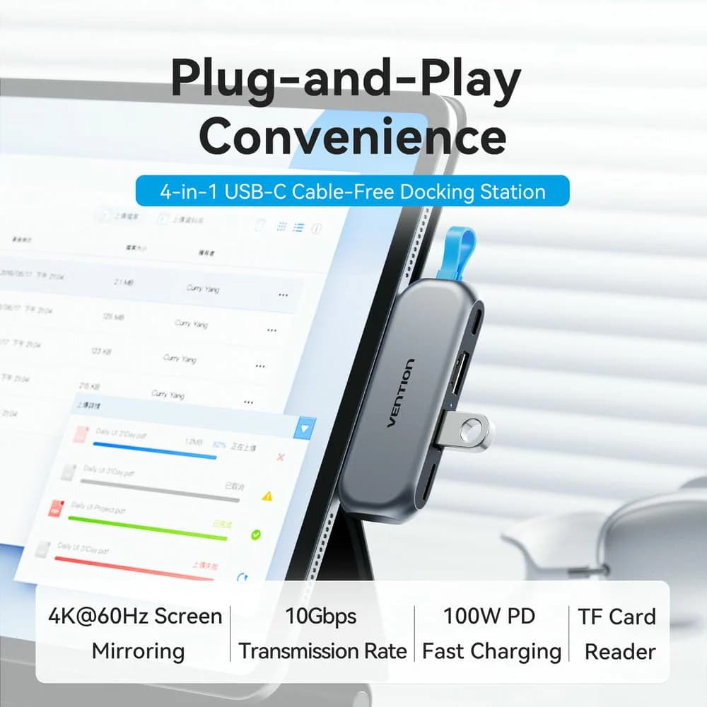 VENTION USB HUB 4-IN-1 USB-C CABLE-FREE DOCKING STATION WITH HDMI MICROSD USB-C USB-A (THYH0)