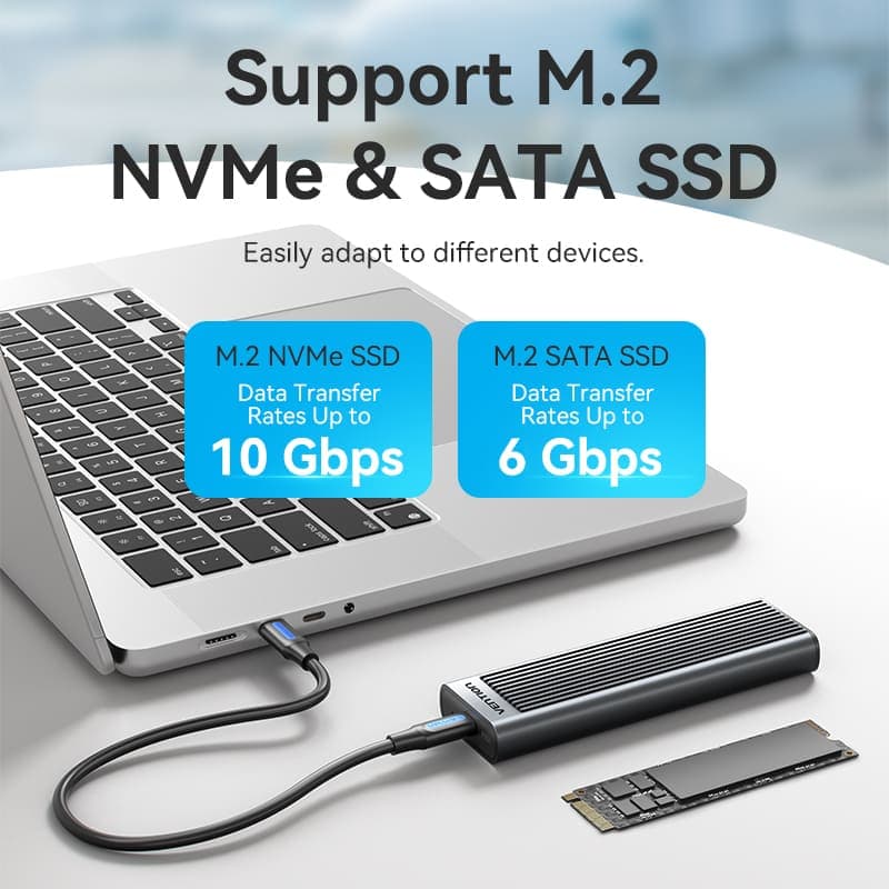 VENTION M.2 NVMe & SATA SSD Enclosure (USB 3.2 Gen 2-C) WITH HEAT SINK GRAY ALLUMINUM ALLOY TYPE - KPLH0