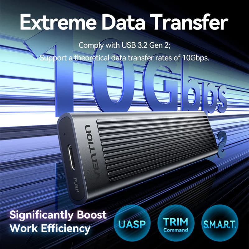 VENTION M.2 NVMe & SATA SSD Enclosure (USB 3.2 Gen 2-C) WITH HEAT SINK GRAY ALLUMINUM ALLOY TYPE - KPLH0
