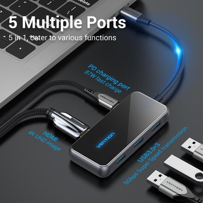 VENTION USB HUB 5-IN-1 PORT TYPE-C USB 3.0 WITH POWER DELIVERY AND HDMI - (TFBHB)