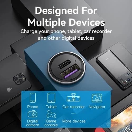 VENTION 30W TWO-PORT CAR CHARGER (USB-A + USB-C) ABS TYPE - (K11B0)