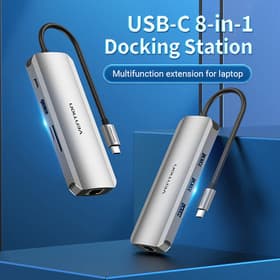 VENTION USB HUB 8-IN-1 USB-C TO HDMI USB 3.0 RJ45 0.15m DOCKING STATION ALUMINUM ALLOY (TOKHB)