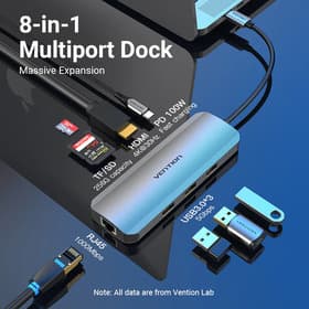 VENTION USB HUB 8-IN-1 USB-C TO HDMI USB 3.0 RJ45 0.15m DOCKING STATION ALUMINUM ALLOY (TOKHB)