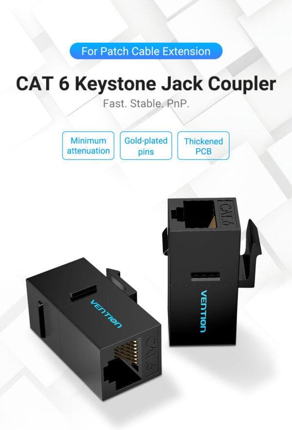 VENTION RJ45 HEAD CAT.6 UTP KEYSTONE JACK COUPLER BLACK - (IPGB0-5)