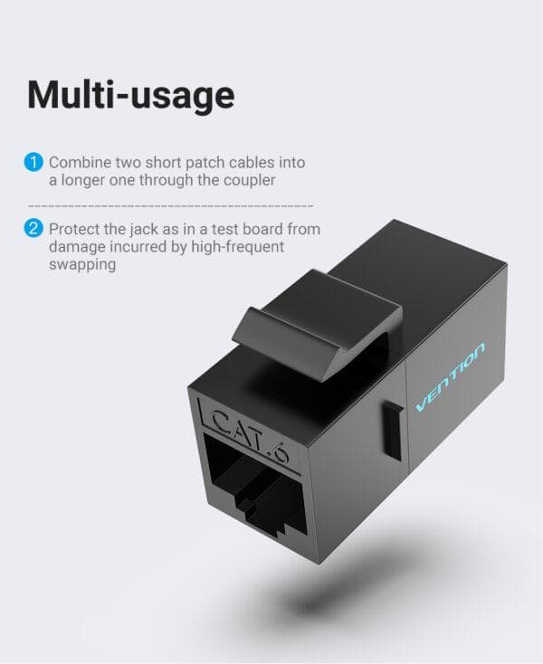 VENTION RJ45 HEAD CAT.6 UTP KEYSTONE JACK COUPLER BLACK - (IPGB0-5)