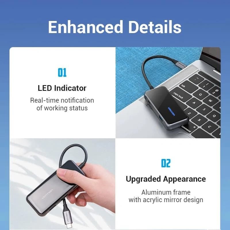 VENTION USB HUB 5-IN-1 PORT TYPE-C USB 3.0 POWER DELIVERY DOCKING STATION 0.15M - (TFDHB)