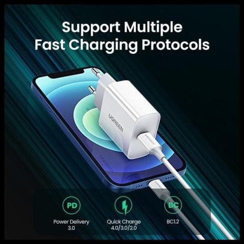 UGREEN CHARGER SET LIGHTNING PD20W FAST CHARGER WHITE - (50698)