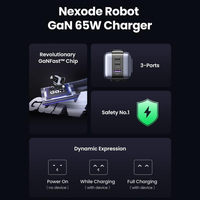 UGREEN UNO ROBOT ADAPTOR GAN 65W FAST CHARGING - (35291 - 35855)