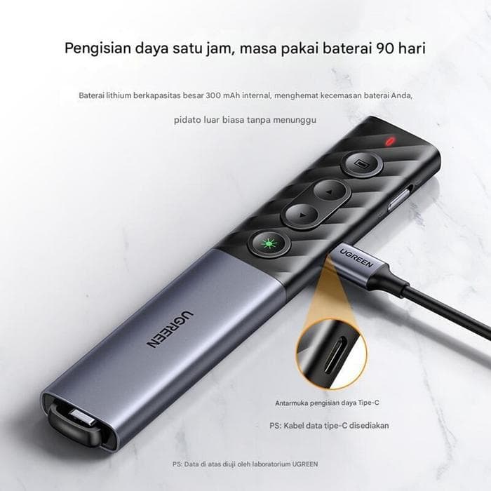 UGREEN LASER POINTER PRESENTER RED TYPE-C DUAL CONNECTION RED DOT WIRELESS - (80136)