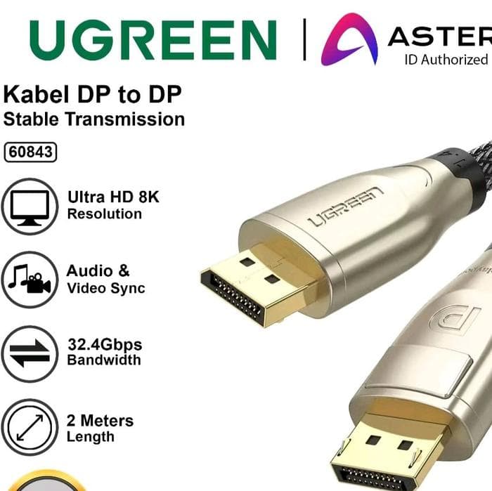 UGREEN CABLE DP TO DP MALE 60HZ DISPLAYPORT 1.4 RESOLUTION 4K - (60843)