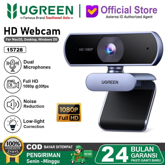 UGREEN WEBCAM FULL HD RESOLUTION 1080P 30FPS BUILT IN DUAL MIC NOISE REDUCTION - (15728)