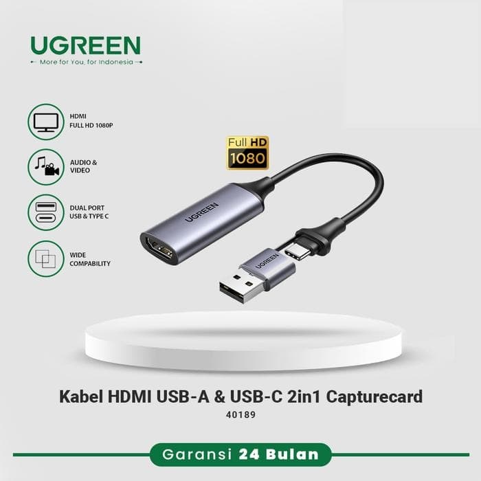 UGREEN CONVERTER CABLE HDMI 2 IN 1 VIDEO CAPTURE CARD HD 4K 60HZ - (40189)