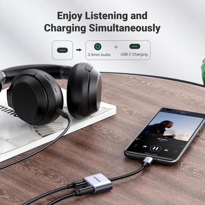 UGREEN CONVERTER SPLITTER DAC TYPE-C TO JACK 3.5MM + TYPE-C CHARGING AUDIO CALL - (60164)