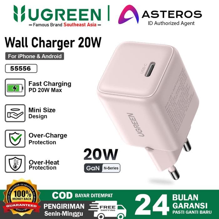UGREEN CHARGER ADAPTOR GaN N SERIES TYPE-C FAST CHARGING 20W - (55554 - 55555 - 55556)