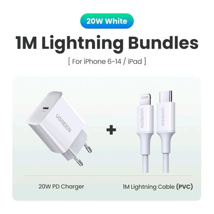 UGREEN CHARGER SET LIGHTNING PD20W FAST CHARGER WHITE - (50698)
