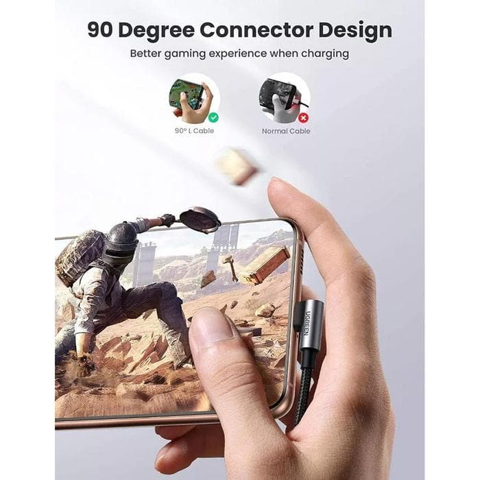 UGREEN CABLE DATA GAMING TYPE-C TO TYPE-C ELBOW NYLON BRAIDED SUPER FAST CHARGING 60W - (50123)
