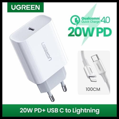 UGREEN CHARGER SET LIGHTNING PD20W FAST CHARGER WHITE - (50698)