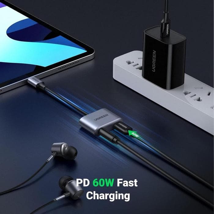 UGREEN CONVERTER SPLITTER DAC TYPE-C TO JACK 3.5MM + TYPE-C CHARGING AUDIO CALL - (60164)