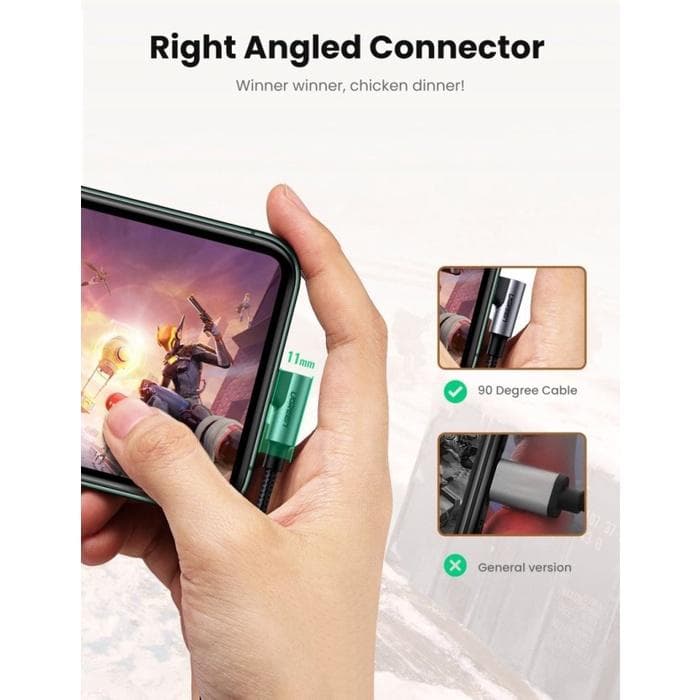 UGREEN CHARGER CABLE USB-C TO ANGLED LIGHTNING 1M 3A MFI - (60763)