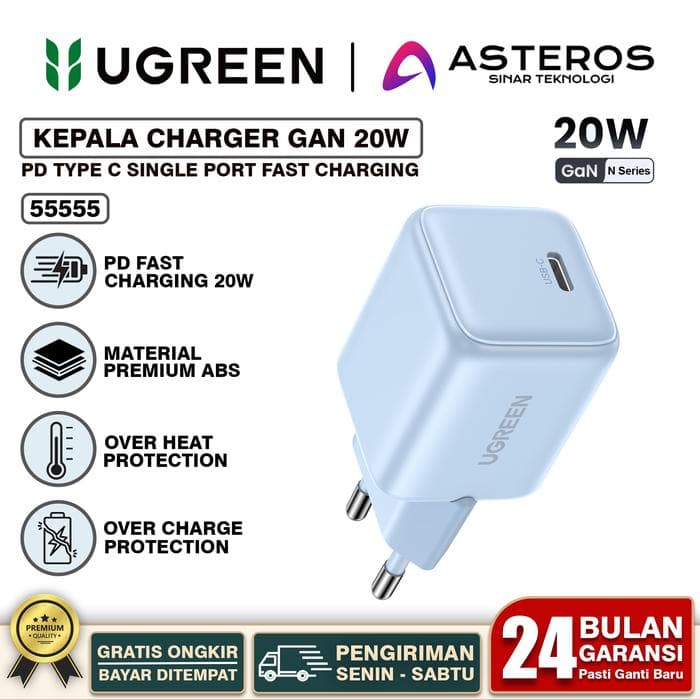 UGREEN CHARGER ADAPTOR GaN N SERIES TYPE-C FAST CHARGING 20W - (55554 - 55555 - 55556)