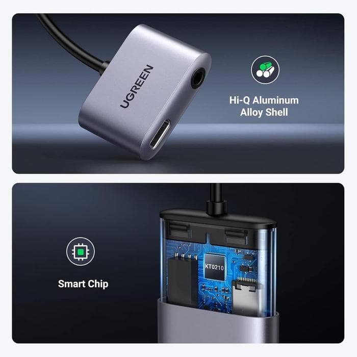 UGREEN CONVERTER SPLITTER DAC TYPE-C TO JACK 3.5MM + TYPE-C CHARGING AUDIO CALL - (60164)
