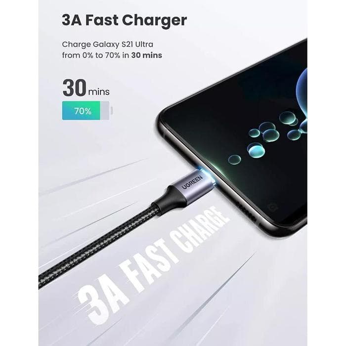 UGREEN CABLE DATA GAMING TYPE-C TO TYPE-C ELBOW NYLON BRAIDED SUPER FAST CHARGING 60W - (50123)