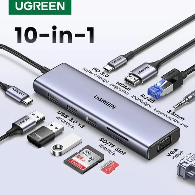 UGREEN USB HUB 10 IN 1 USB-C MULTIFUNCTION ADAPTER PD 4K HDMI - (15601)