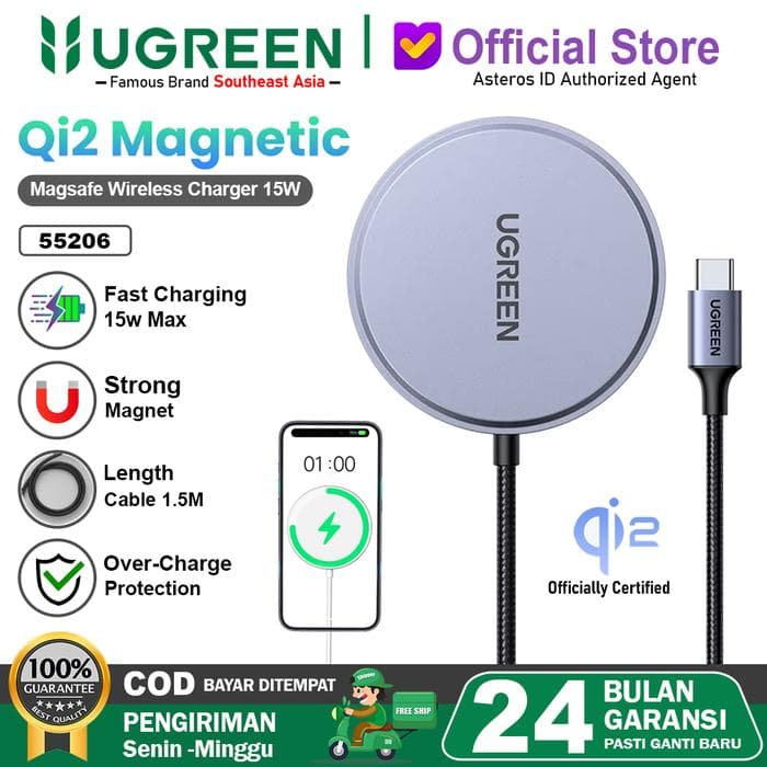 UGREEN KABEL CHARGER MAGSAFE Qi2 FOR IPHONE FAST CHARGING 15W 1.5M - (35565 & 55206)