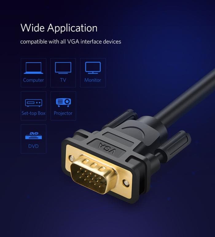 UGREEN CABLE VGA TO VGA MALE FULL HD 1080P HIGH QUALITY 2M-5M - (11646 - 11632)