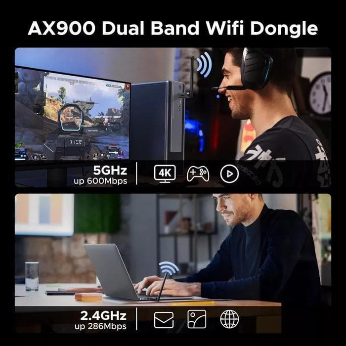 UGREEN WIFI ADAPTER USB WITH BLUETOOTH 5.4 + WIFI 6 AX900 5G - 75109