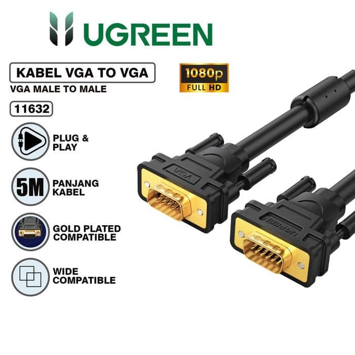 UGREEN CABLE VGA TO VGA MALE FULL HD 1080P HIGH QUALITY 2M-5M - (11646 - 11632)