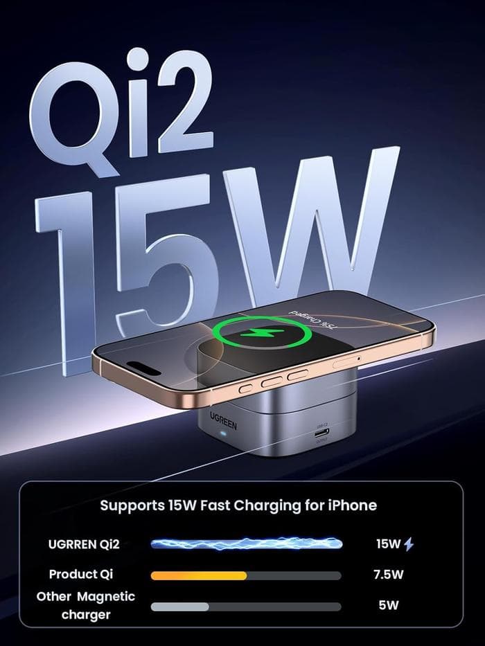 UGREEN 2 IN 1 FOLDABLE WIRELESS CHARGER MAGSAFE Qi2 WITH STAND HOLDER FAST CHARGING 7.5W - 15W - (35278)