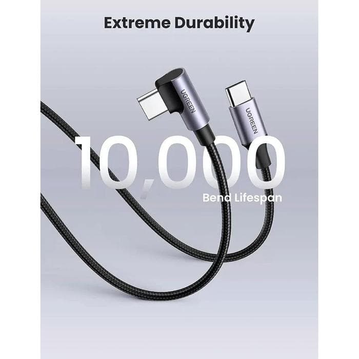 UGREEN CABLE DATA GAMING TYPE-C TO TYPE-C ELBOW NYLON BRAIDED SUPER FAST CHARGING 60W - (50123)