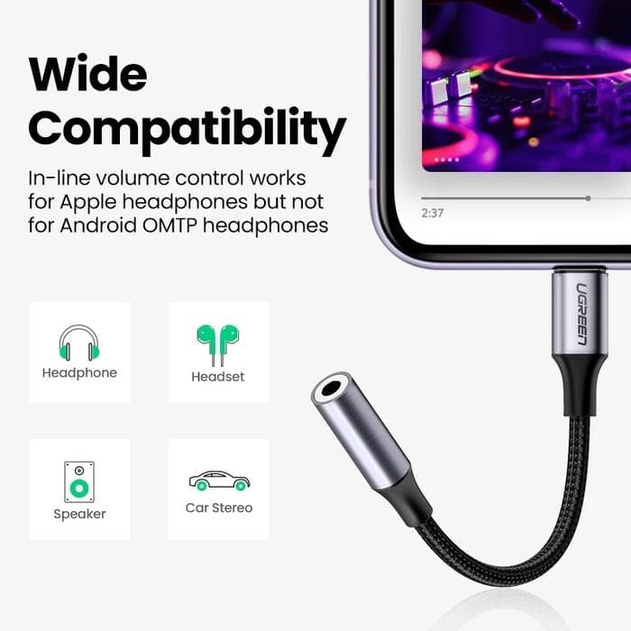 UGREEN MFI AUDIO CONVERTER IPHONE ADAPTER LIGHTNING TO AUX 3.5mm Jack - (30759 - 30756)
