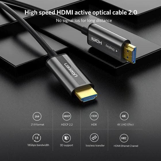 UGREEN KABEL HDMI 2.0 FIBER OPTIC HIGH SPEED 18Gbps 4K HD RESOLUSI 15M-20M - (50215 - 50216)