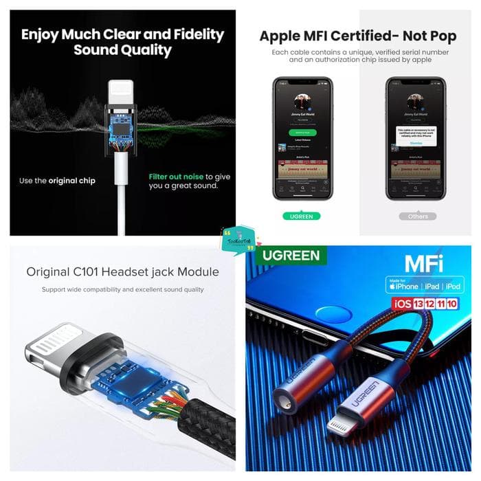 UGREEN MFI AUDIO CONVERTER IPHONE ADAPTER LIGHTNING TO AUX 3.5mm Jack - (30759 - 30756)