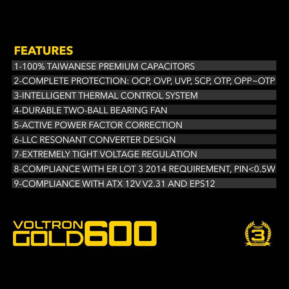 POWER SUPPLY ARMAGGEDDON VOLTRON 600W 80+ GOLD - NON MODULAR